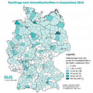 Deutschlandkarte mit Stellenanzeigen im Umweltbereich