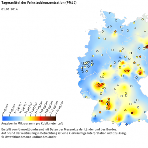 Tagesmittel der Feinstaubkonzentration (PM10) - Neujahr 2014