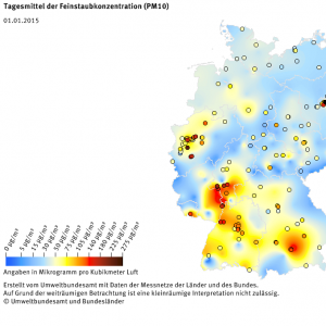 Tagesmittel der Feinstaubkonzentration (PM10) - Neujahr 2015