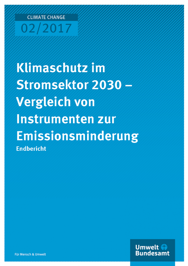 Cover der Publikation: Klimaschutz im Stromsektor 2030 – Vergleich von Instrumenten zur Emissionsminderung