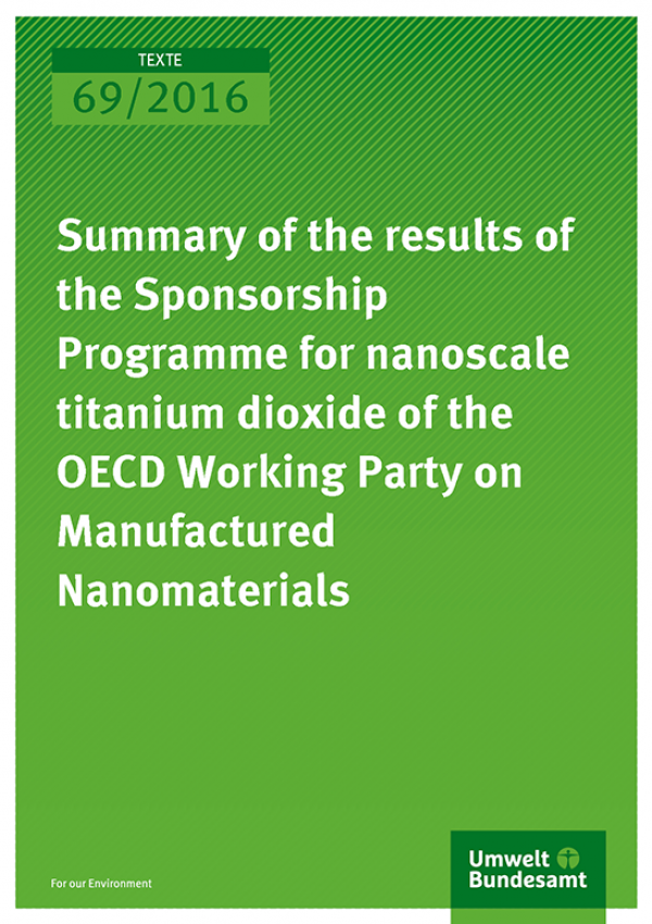 Cover der Publikation Summary of the results of the Sponsorship Programme for nanoscale titanium dioxide of the OECD Working Party on Manufactured Nanomaterials