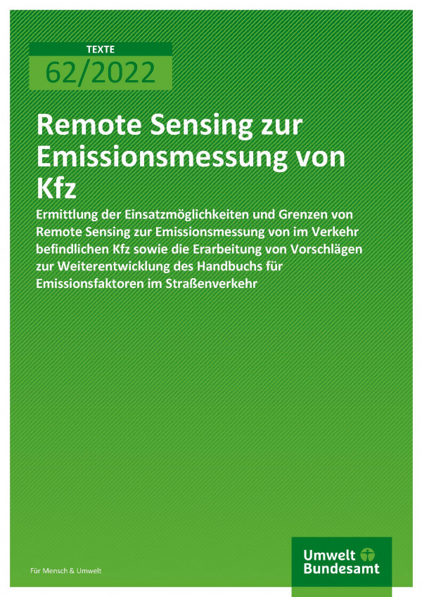 Cover der Publikation TEXTE 72-2022 Messung-Remote Sensing-Fahrzeugemissionen