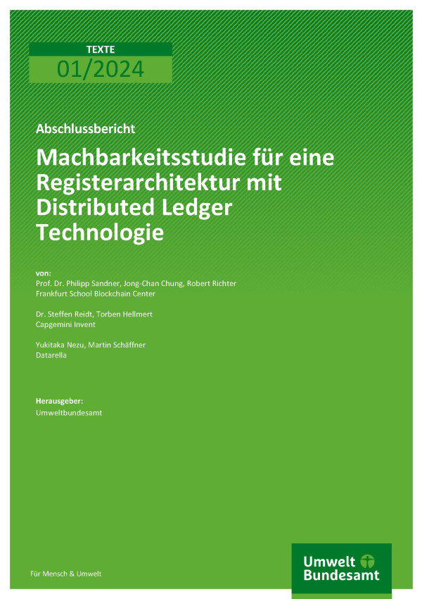 Cover des Berichts "Machbarkeitsstudie für eine Registerarchitektur mit Distributed Ledger Technologie"