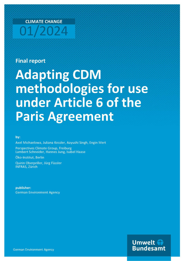 Cover of report "Adapting CDM methodologies for use under Article 6 of the Paris Agreement"