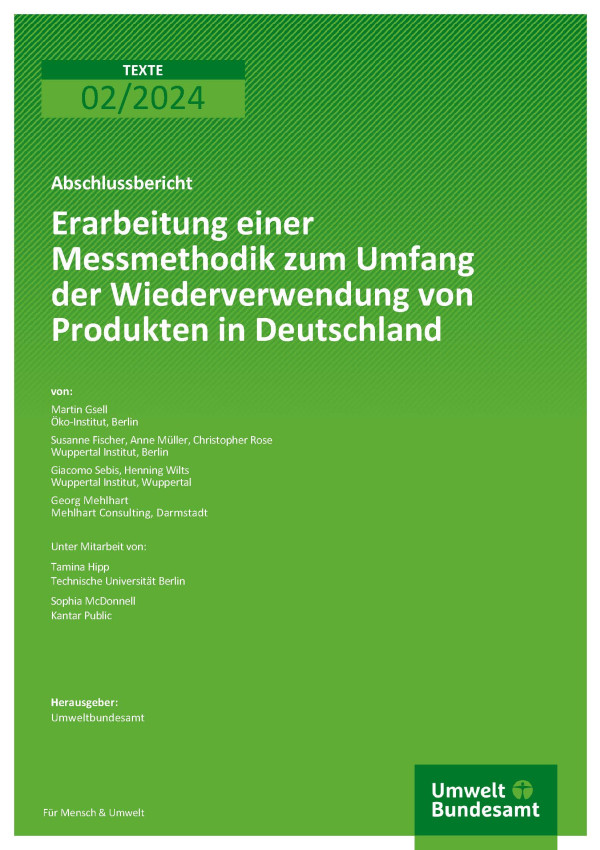 Cover des Berichts "Erarbeitung einer Messmethodik zum Umfang der Wiederverwendung von Produkten in Deutschland"