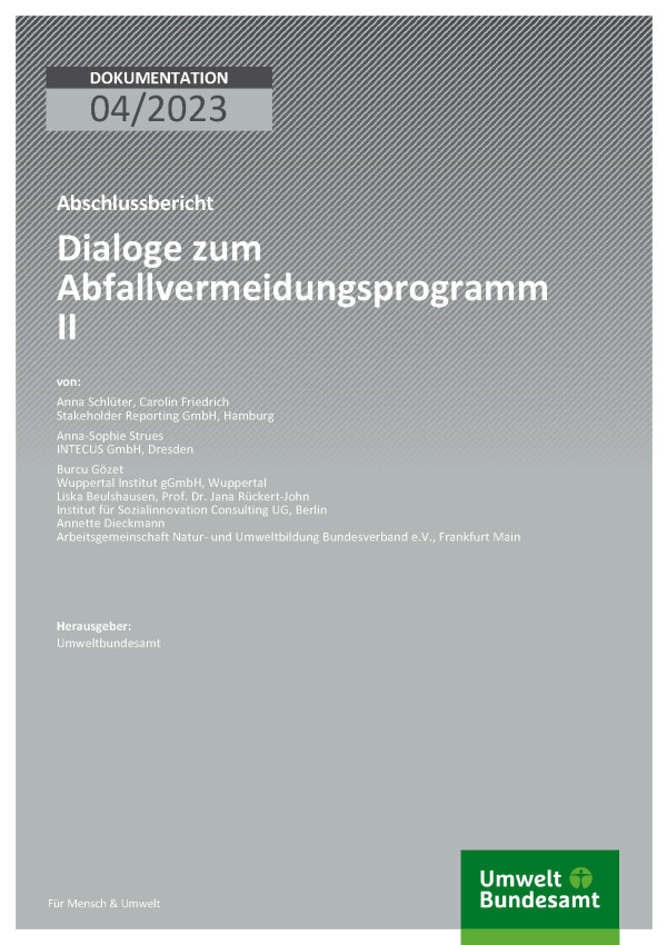 Cover des Berichts "Dialoge zum Abfallvermeidungsprogramm II"