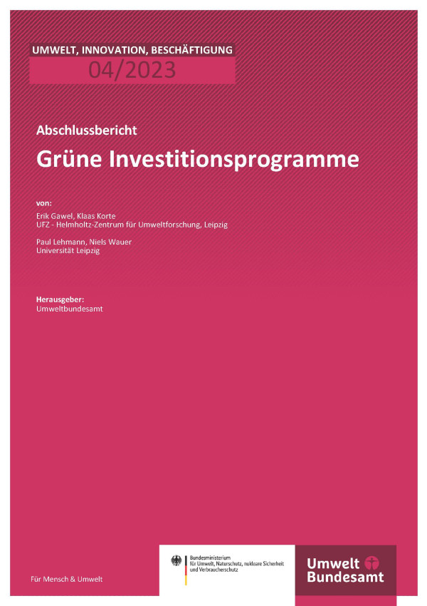 Cover des Berichts "Grüne Investitionsprogramme"