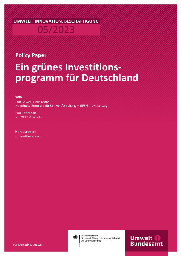 Cover des Berichts "Ein grünes Investitionsprogramm für Deutschland"