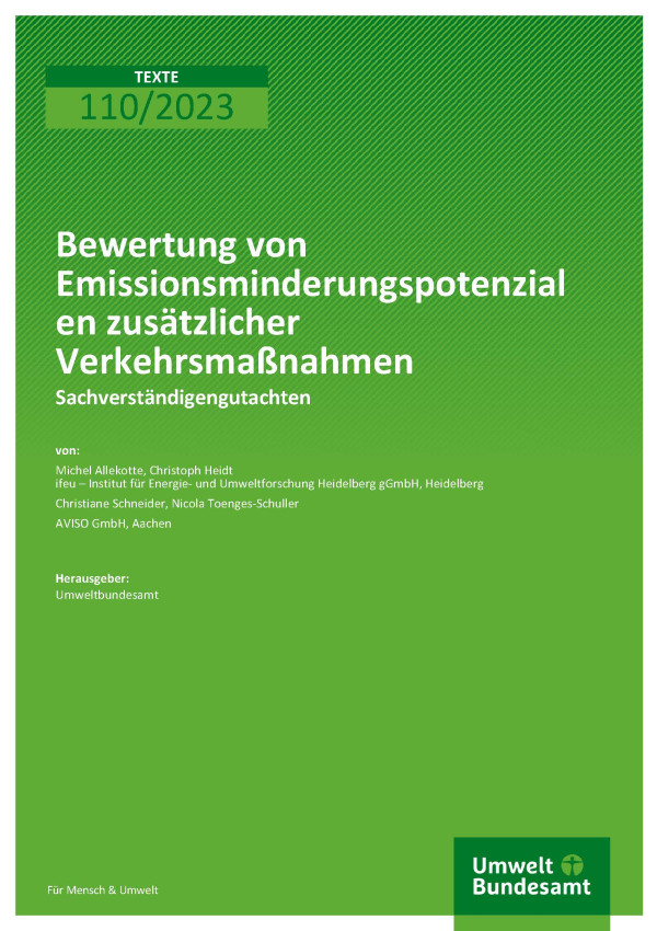 Cover des Berichts "Bewertung von Emissionsminderungspotenzialen zusätzlicher Verkehrsmaßnahmen"