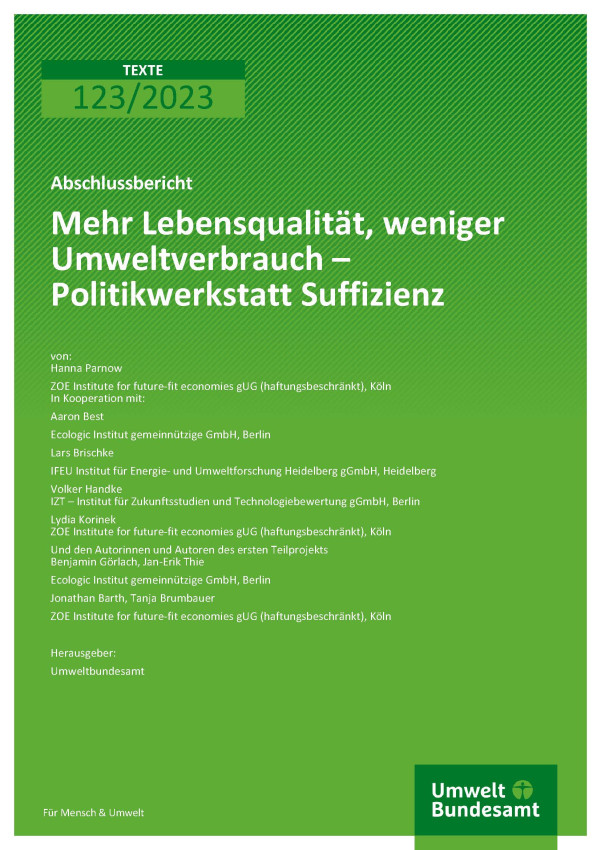 Cover des Berichts "Mehr Lebensqualität, weniger Umweltverbrauch"
