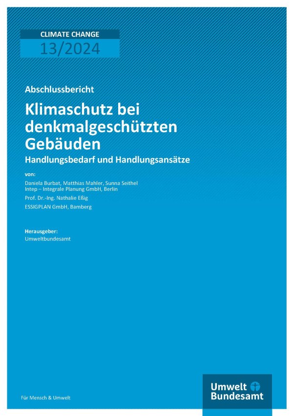 Cover des Berichts "Klimaschutz bei denkmalgeschützten Gebäuden" 