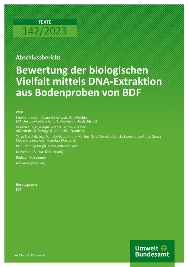 Cover des Berichts "Bewertung der Biologischen Vielfalt mittels DNA-Extraktion aus Bodenproben von Dauerbeobachtungsflächen (BDF)"