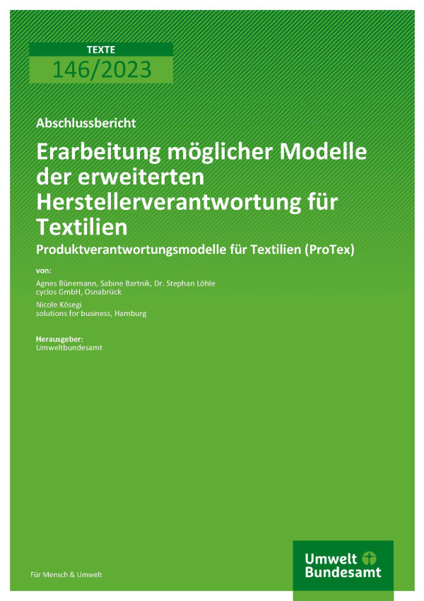 Cover des Berichts "Erarbeitung möglicher Modelle der erweiterten Herstellerverantwortung für Textilien"