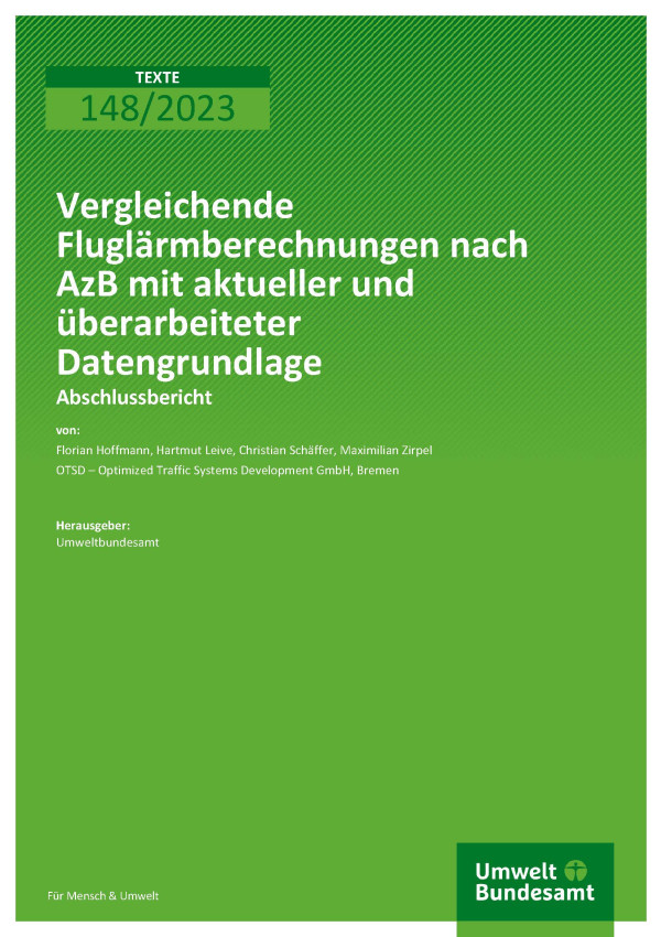 Cover des Berichts "Vergleichende Fluglärmberechnungen nach AzB mit aktueller und überarbeiteter Datengrundlage"