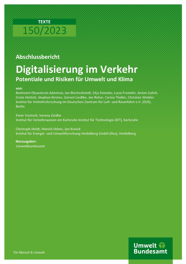 Cover des Berichts "Digitalisierung im Verkehr - Potenziale und Risiken für Umwelt und Klima"