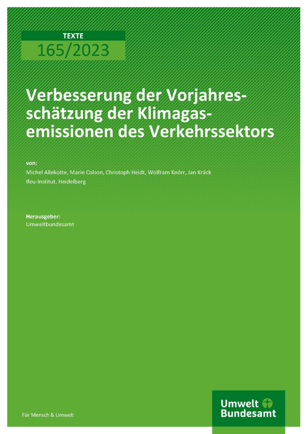 Cover des Berichts "Verbesserung der Vorjahresschätzung der Klimagasemissionen des Verkehrssektors"