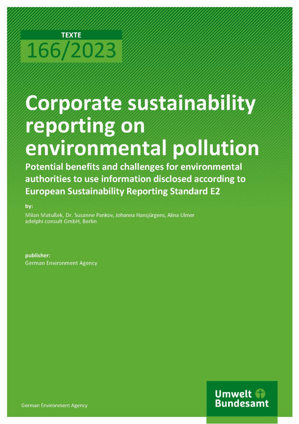 Cover des Berichts "Corporate sustainability reporting on environmental pollution"