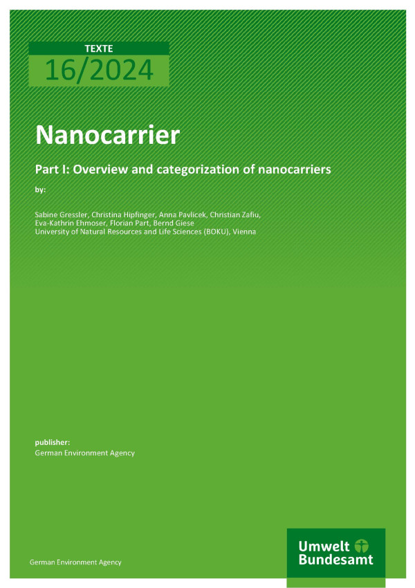 Cover des Berichts "Nanocarrier - Part I: Overview and categorization of nanocarriers"