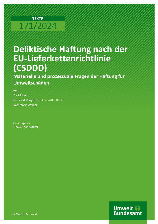 Cover des Berichts "Deliktische Haftung nach der EU-Lieferkettenrichtlinie (CSDDD)"