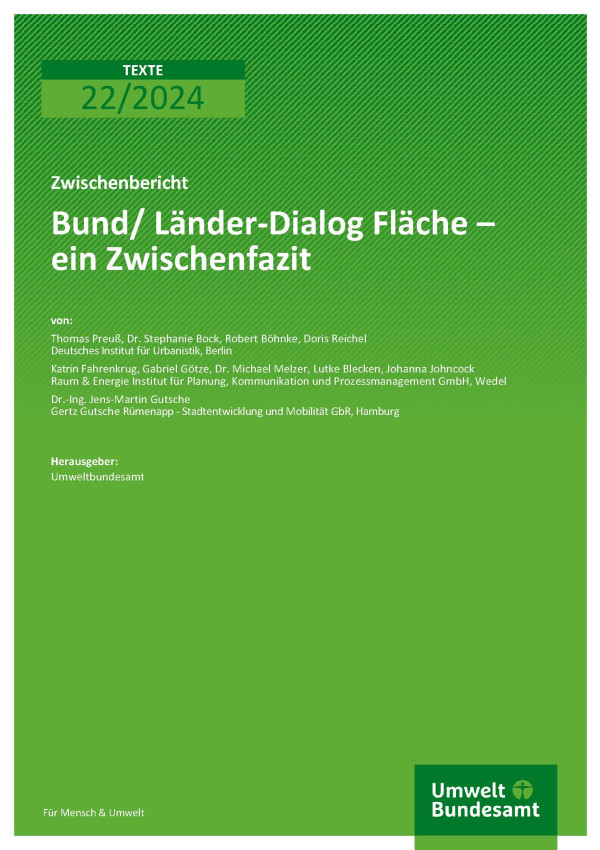 Cover des Berichts "Bund/ Länder-Dialog Fläche – ein Zwischenfazit"