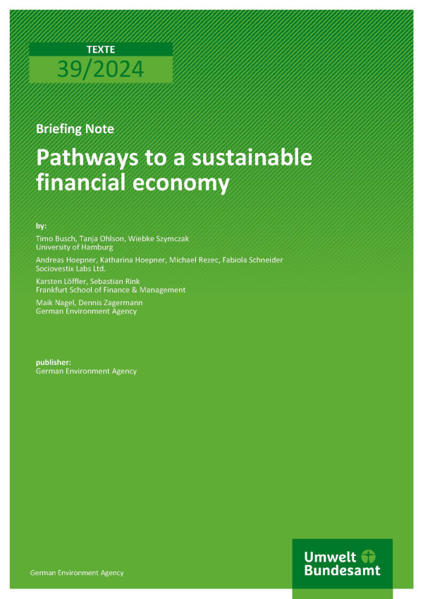 Cover des Berichts "Pathways to a sustainable financial economy"