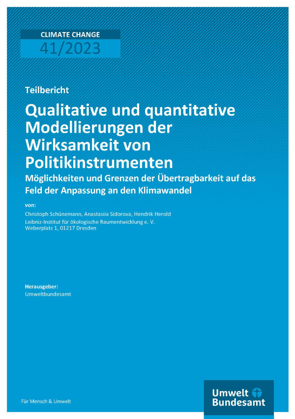 Cover des Berichts "Qualitative und quantitative Modellierungen der Wirksamkeit von Politikinstrumenten"