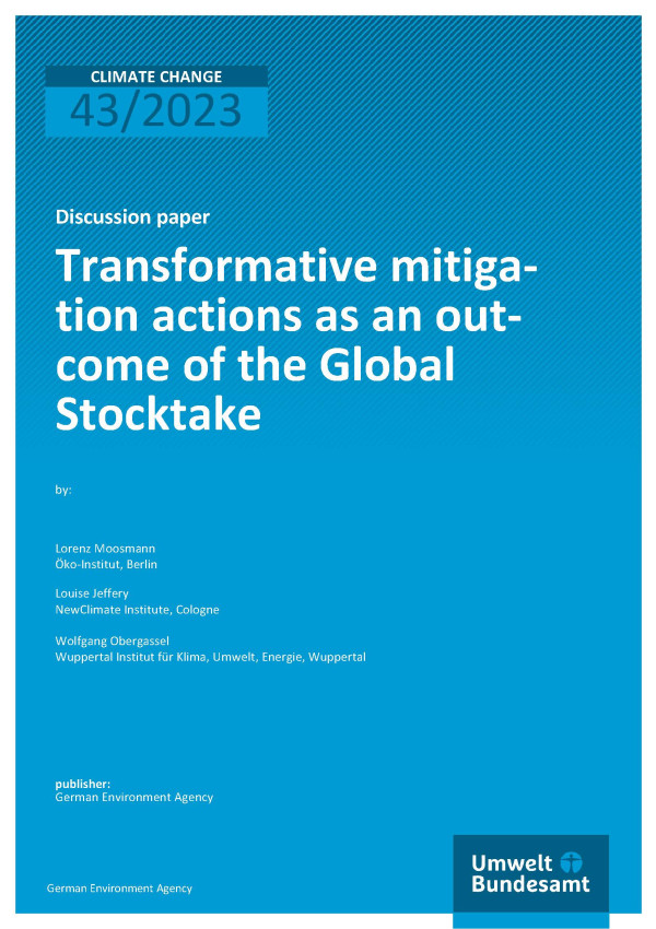 Cover des Berichts "Transformative mitigation actions as an outcome of the Global Stocktake"