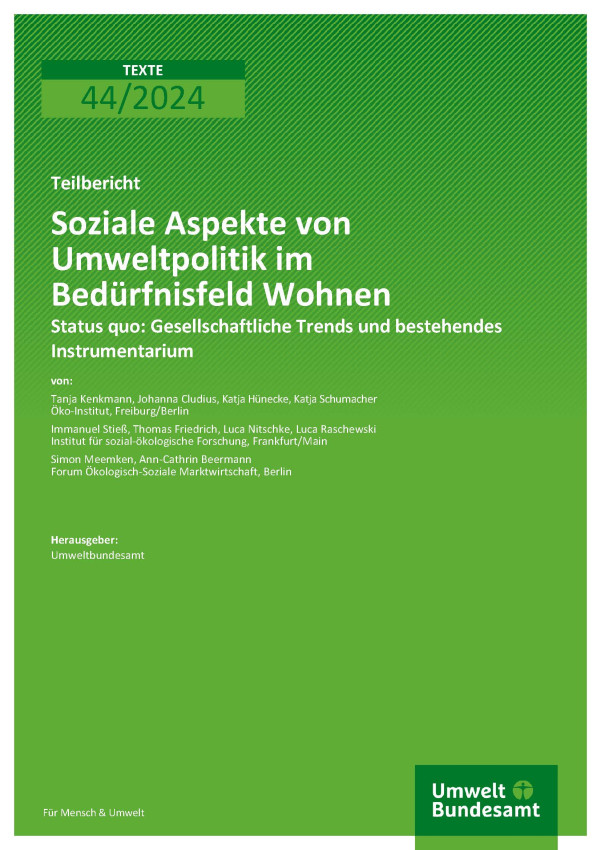 Cover des Berichts "Soziale Aspekte von Umweltpolitik im Bedürfnisfeld Wohnen"