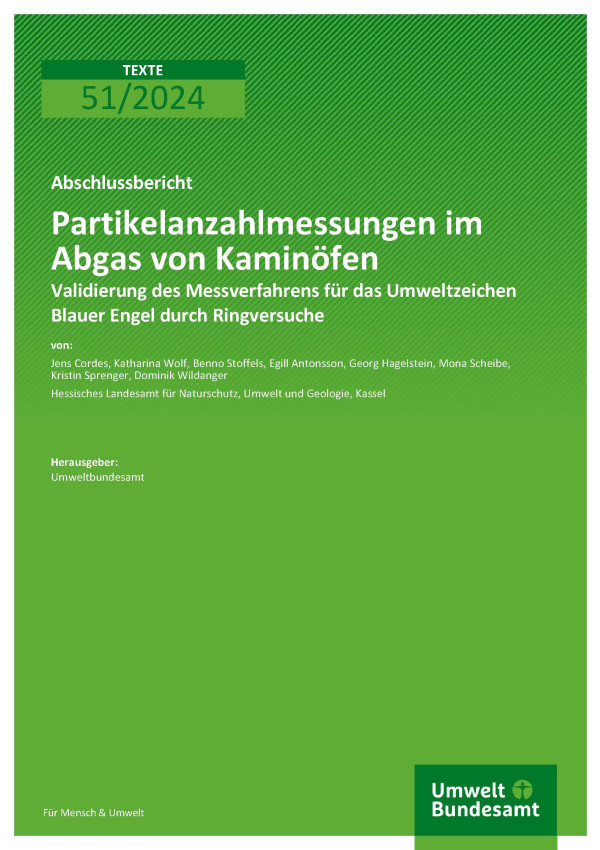 Cover des Berichts "Partikelanzahlmessungen im Abgas von Kaminöfen"