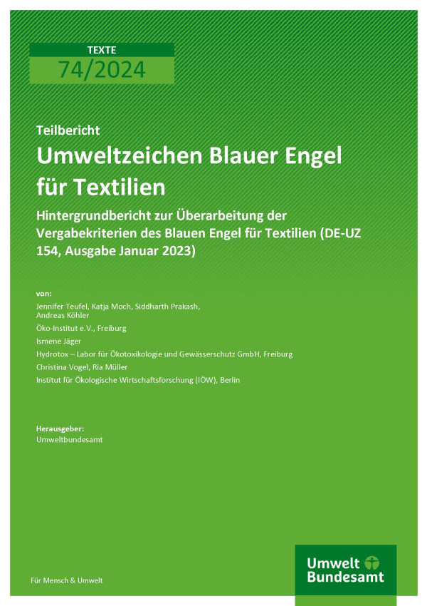 Cover des Berichts "Umweltzeichen Blauer Engel für Textilien"