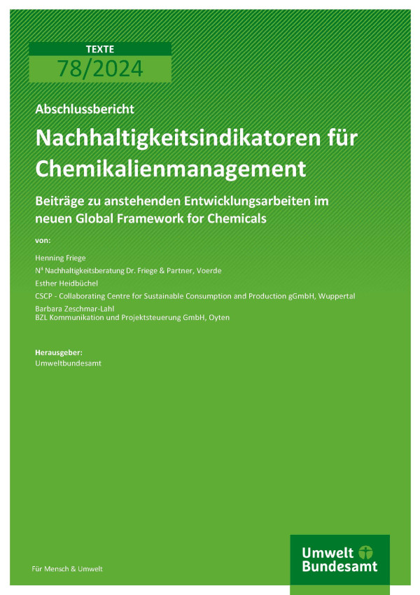 Cover des Berichts "Nachhaltigkeitsindikatoren für Chemikalienmanagement"