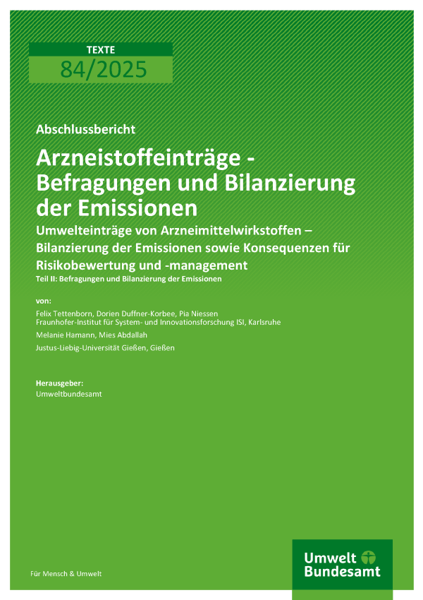 Cover des Berichts "Arzneistoffeinträge - Befragungen und Bilanzierung der Emissionen"