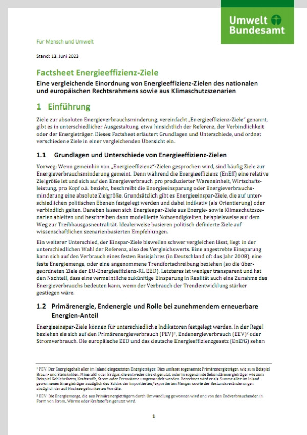 Cover des Factsheets "Energieeffizienz-Ziele"