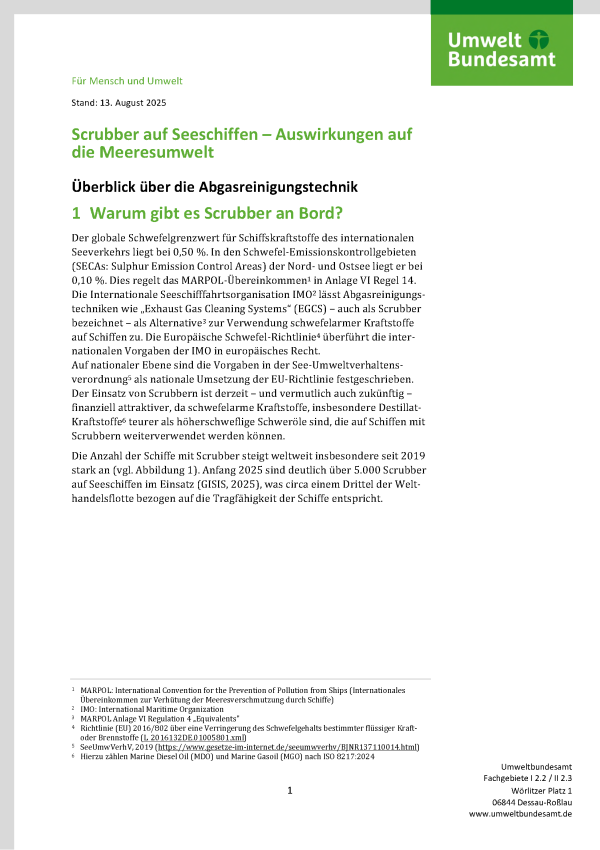 Cover des Factsheets "Scrubber auf Seeschiffen – Auswirkungen auf die Meeresumwelt" 