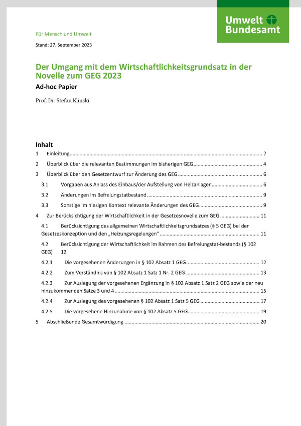 Cover des Factsheets "Der Umgang mit dem Wirtschaftlichkeitsgrundsatz in der Novelle zum GEG 2023"