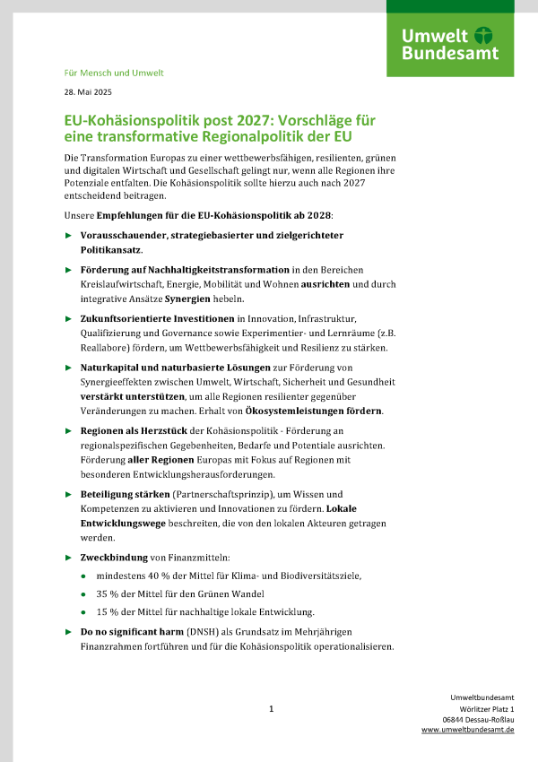 Cover des Factsheets "EU-Kohäsionspolitik post 2027"