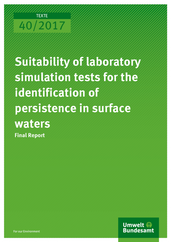 Cover of publication 40/2017 Suitability of laboratory simulation tests for the identification of persistence in surface waters