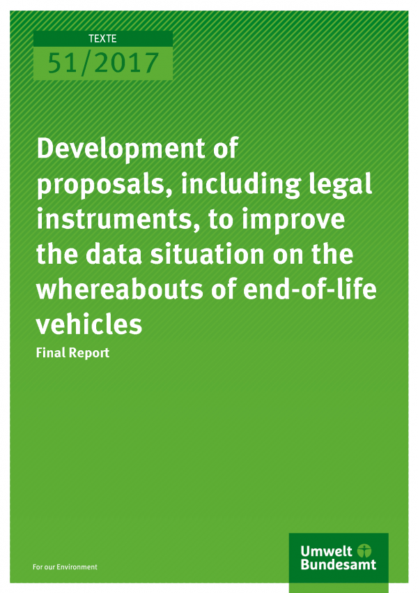 Cover of publication 51/2017 Development of proposals, including legal in-struments, to improve the data situation on the whereabouts of end-of-life vehicles