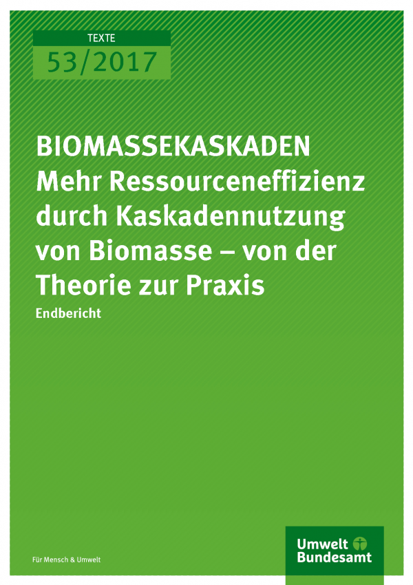 Cover der Publikation Texte 53/2017 BIOMASSEKASKADEN Mehr Ressourceneffizienz durch stoffliche Kaskadennutzung von Biomasse – von der Theorie zur Praxis