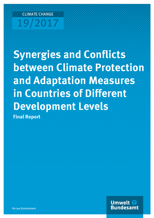 Cover of publication Climate Change 19/2017 Synergies and Conflicts between Climate Protection and Adaptation Measures in Countries of Different Development Levels