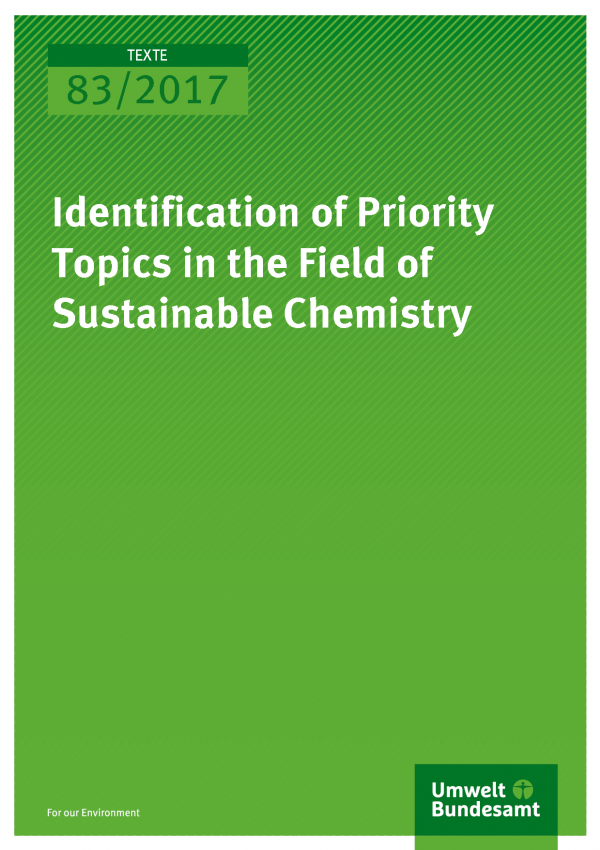 Cover of publication Texte 83/2017 Identification of Priority Topics in the Field of Sustainable Chemistry