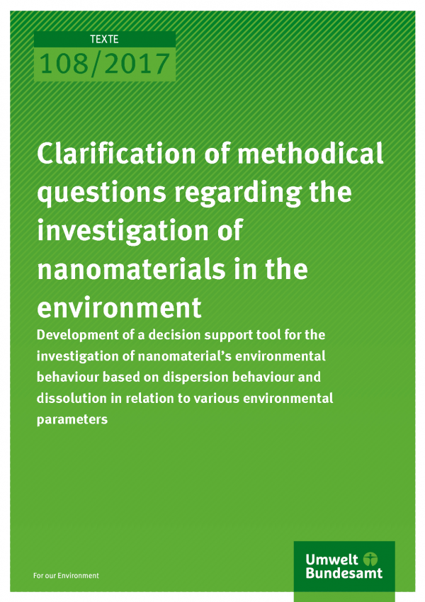 Cover der Publikation Texte 108/2017 Clarification of methodical questions regarding the investigation of nanomaterials in the environment