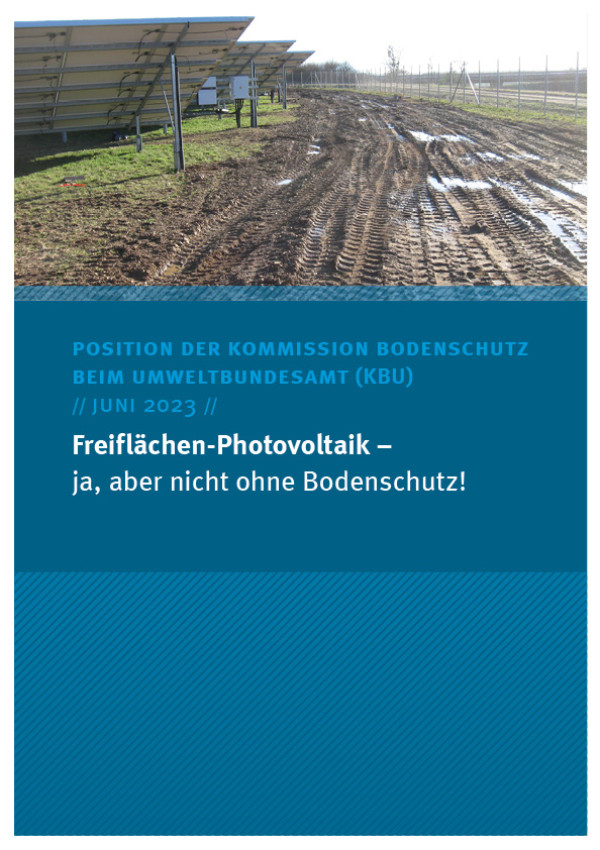 Cover des Kommissionspapiers Freiflächen-Photovoltaik- ja, aber nicht ohne Bodenschutz 