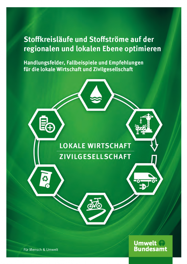 Cover der Broschüre Stoffkreisläufe und Stoffströme auf der regionalen und lokalen Ebene optimieren: Wirtschaft und Zivilgesellschaft
