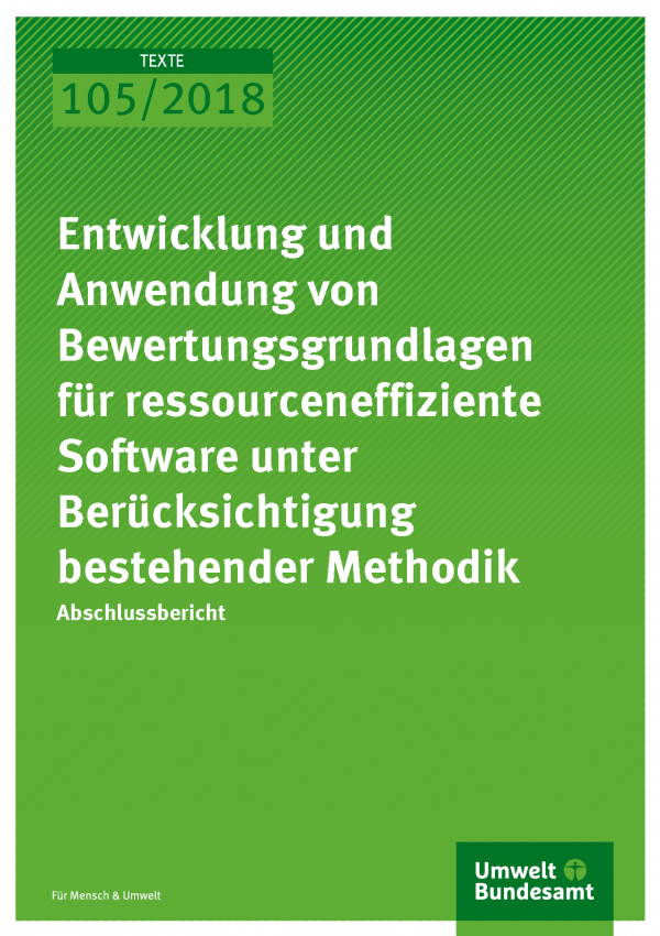 Cover der Publikation Texte 105/2018 Entwicklung und Anwendung von Bewertungsgrundlagen für ressourceneffiziente Software unter Berücksichtigung bestehender Methodik