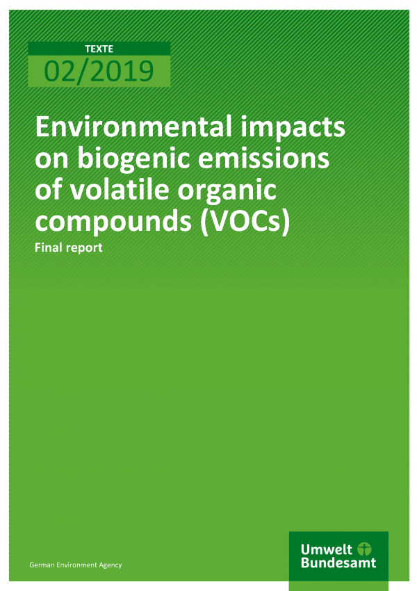 Cover of publication Texte 02/2019 Environmental impacts on biogenic emissions of volatile organic compounds (VOCs)