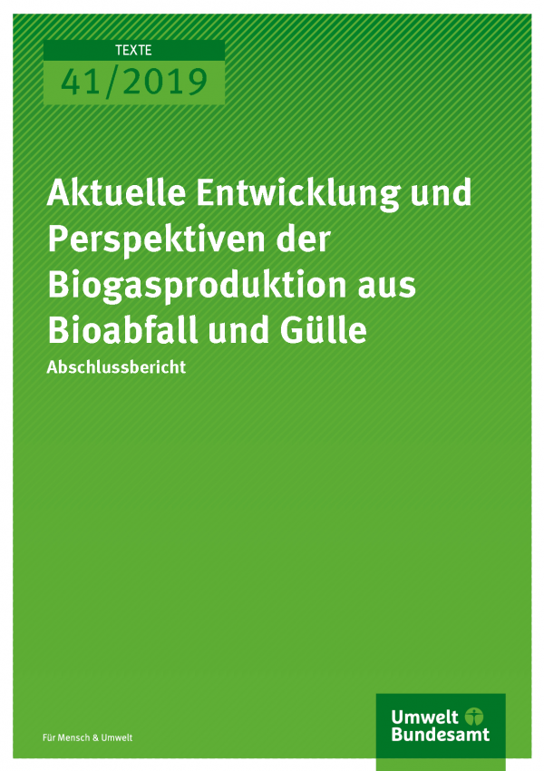Cover der Publikation TEXTE 41/2019 Aktuelle Entwicklung und Perspektiven der Biogasproduktion aus Bioabfall und Gülle