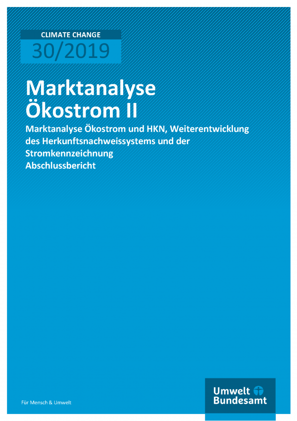 Cover der Publikation CLIMATE CHANGE 30/2019 Marktanalyse Ökostrom II