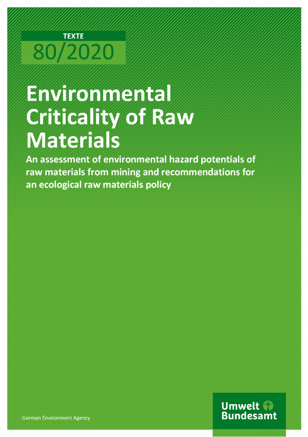 Cover of publication TEXTE 80/2020 Environmental Criticality of Raw Materials