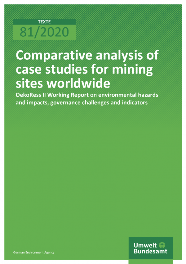 Cover of publication TEXTE 81/2020 Comparative analysis of case studies for mining sites worldwide